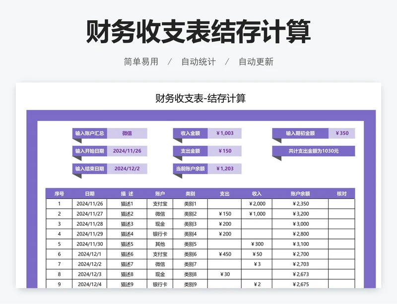 财务收支表结存计算