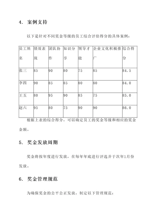 企业文化奖金方案