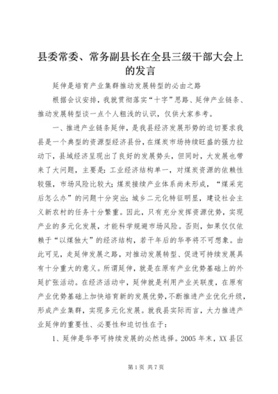 县委常委、常务副县长在全县三级干部大会上的发言.docx