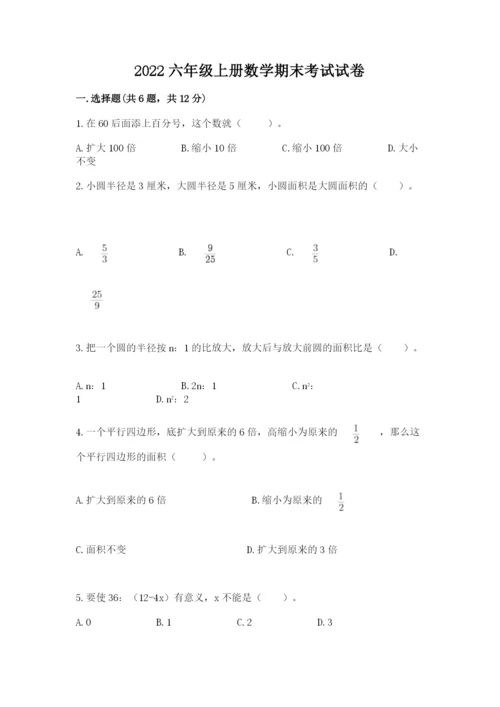 2022六年级上册数学期末考试试卷含完整答案（典优）.docx