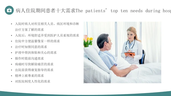 青绿色简约商务人文关怀与优质护理医务人员培训PPT模板