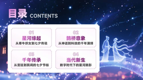 梅红色中国风七夕文化星河鹊影传千年PPT模板