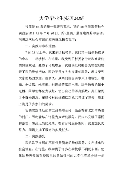 大学毕业生实习总结 1