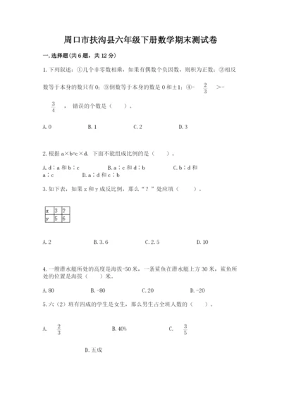 周口市扶沟县六年级下册数学期末测试卷标准卷.docx