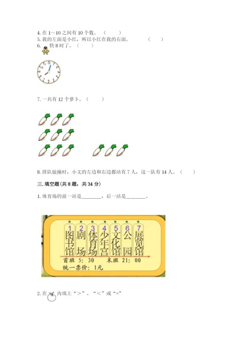小学一年级上册数学期末测试卷附完整答案【典优】.docx