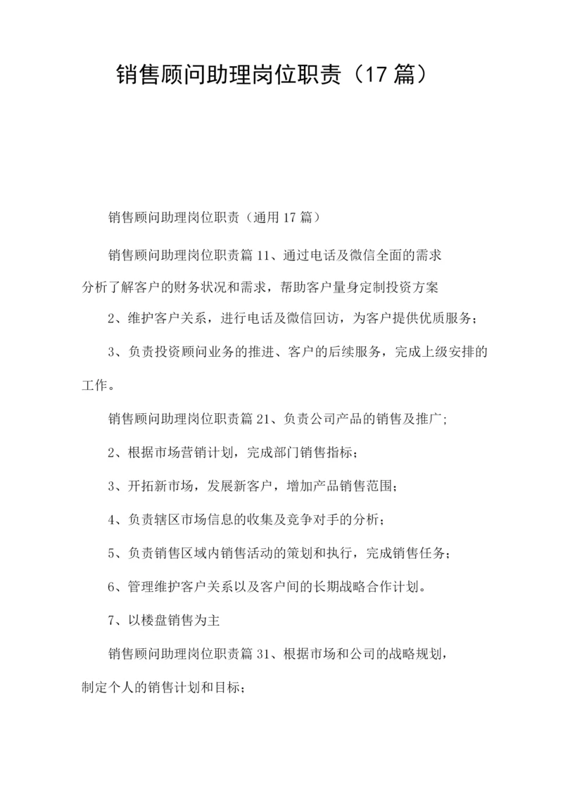 销售顾问助理岗位职责(17篇).docx