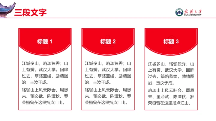 红色武汉大学专属学术汇报毕业答辩通用PPT模板