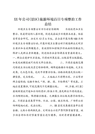 XX年公司(景区)旅游环境百日专项整治工作总结 (4)