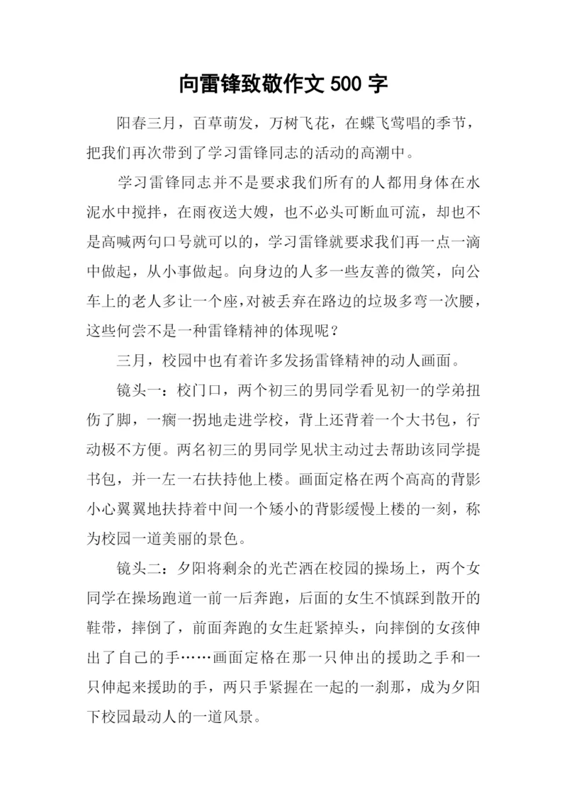 向雷锋致敬作文500字.docx