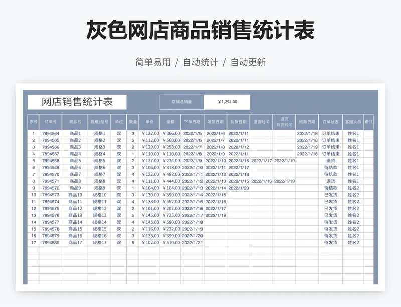 灰色网店商品销售统计表