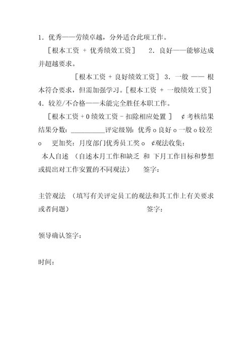 公司企划部经理绩效考核表