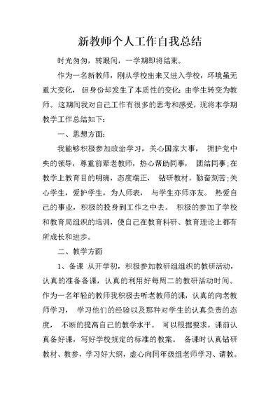 新教师个人工作自我总结