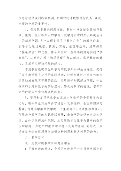 小学六年级数学教师教学计划.docx