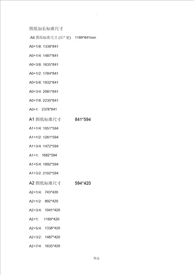 A1A2A3A4图纸打印及加长版对应的图纸尺寸