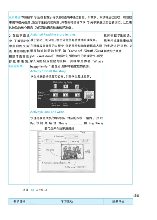Unit 6 Meet my family单元整体教学设计5课时