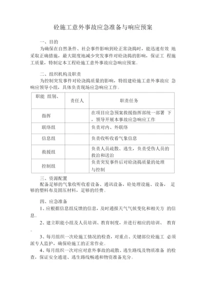 砼施工意外事故应急准备与响应预案.docx