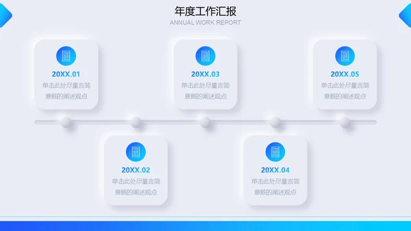 蓝色简约新拟态微粒体年度工作汇报汇报报告通用PPT模板工作总结