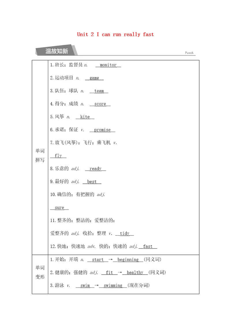 2020春七年级英语下册Module2WhatcanyoudoUnit2Icanrunreallyfast同步测试新版外研版