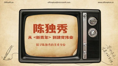 黄色复古简约风人物介绍陈独秀PPT模板