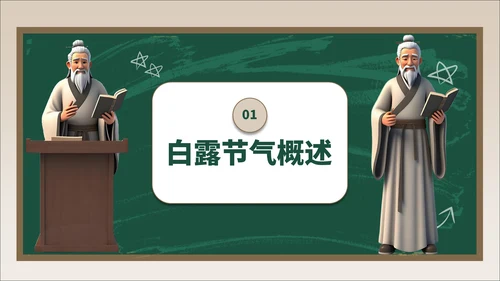 褐绿色3D风白露节气学校主题班会PPT模板