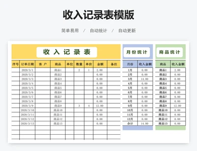 收入记录表模版