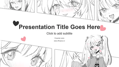 白色插画风次元少女教学通用PPT主题