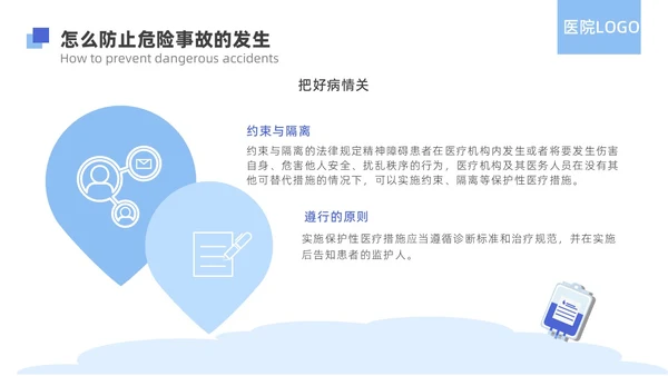 蓝色简约精神科病房安全管理医院ppt模板
