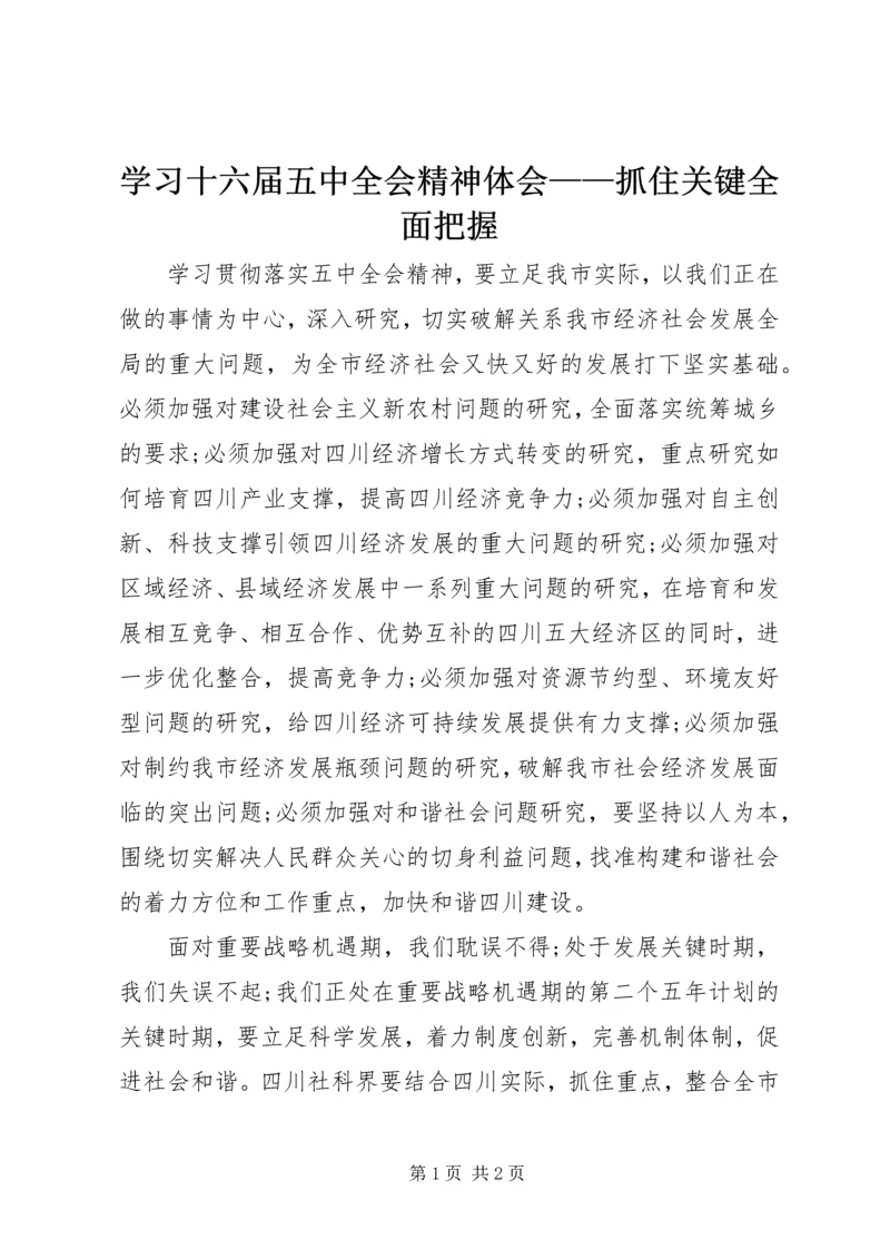 学习十六届五中全会精神体会——抓住关键全面把握 (5).docx