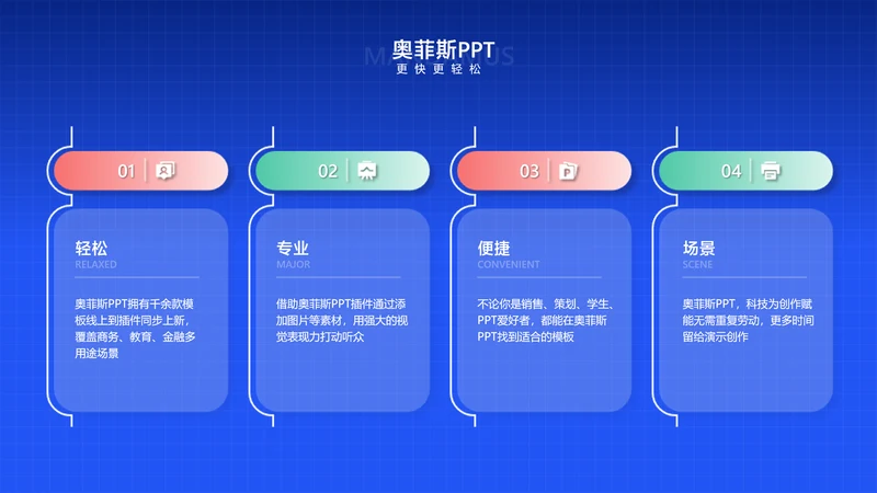 商务风蓝色并列关系4项PPT