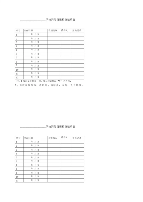 学校消防设施检查记录表