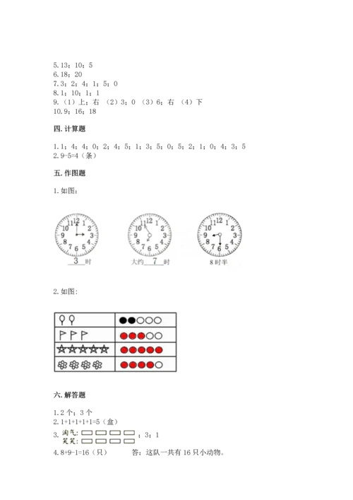 人教版一年级上册数学期末测试卷及参考答案（研优卷）.docx