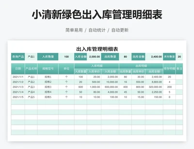 小清新绿色出入库管理明细表