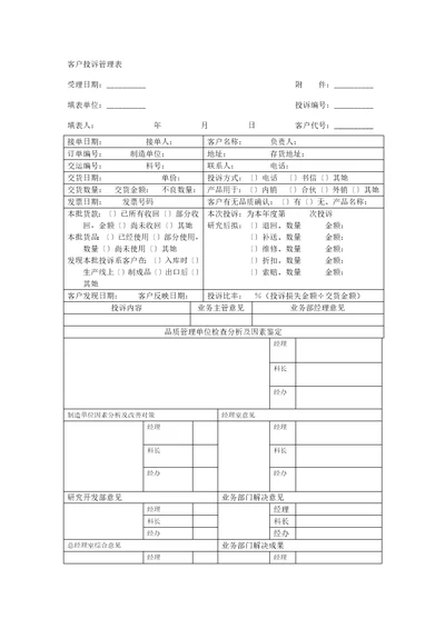 客户投诉管理表