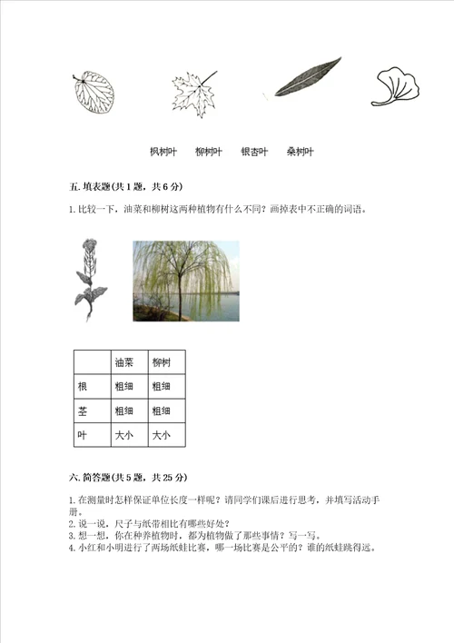 教科版一年级上册科学期末测试卷及解析答案