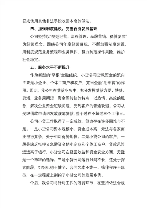 小额贷款公司经营与风险管理情况报告