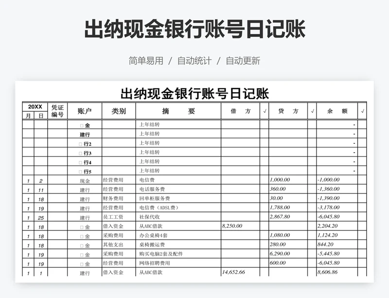 出纳现金银行账号日记账