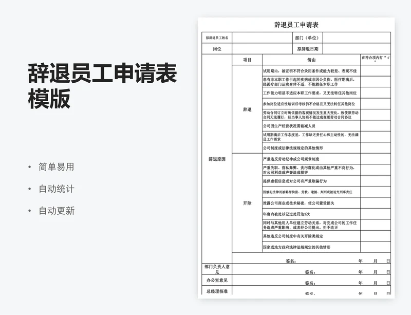 辞退员工申请表模版