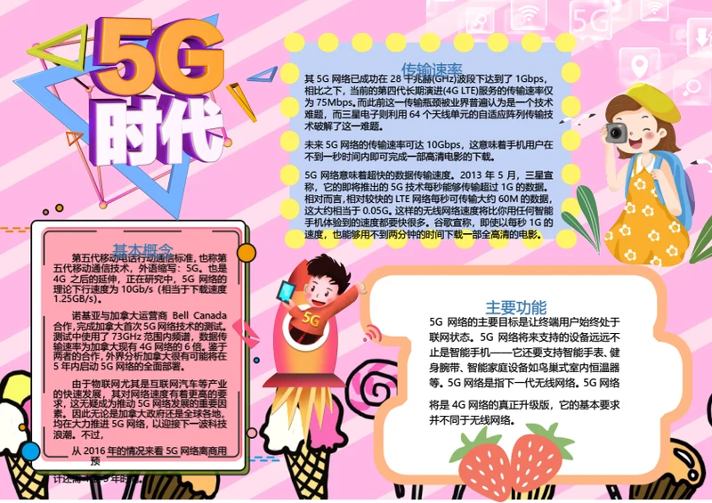 粉色可爱卡通5G时代Word小报