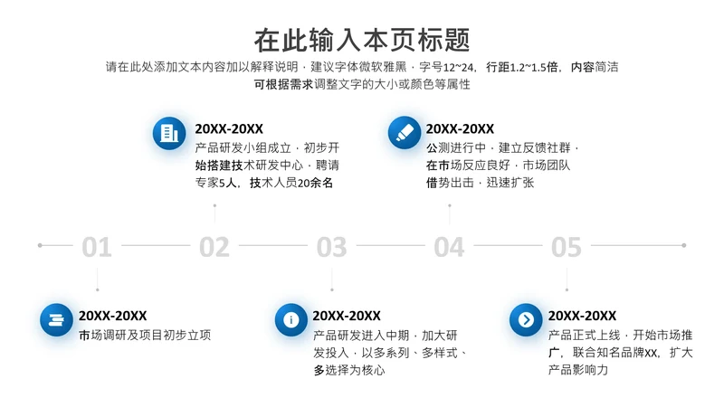 项目进展-蓝色简约风5项时间轴