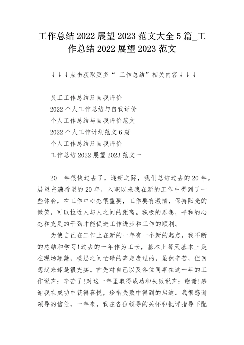 工作总结2022展望2023范文大全5篇_工作总结2022展望2023范文.docx