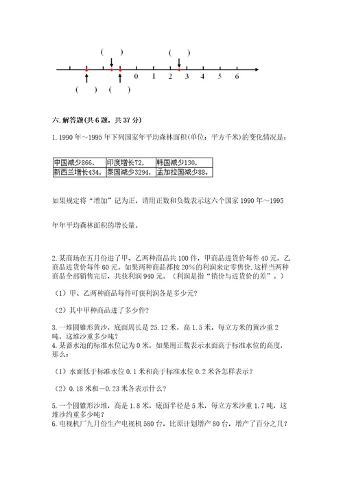 德清县六年级下册数学期末测试卷精品带答案