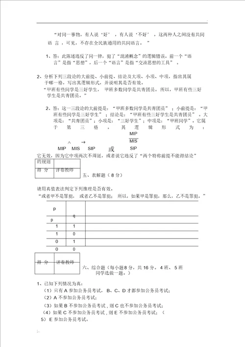 逻辑学模拟考试题及答案解析