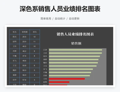 深色系销售人员业绩排名图表