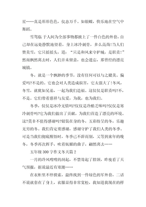2024年五年级300字作文冬天