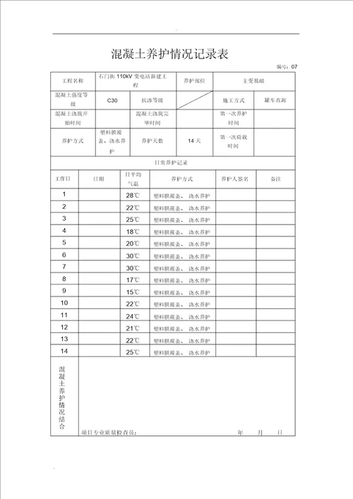 混凝土养护记录2