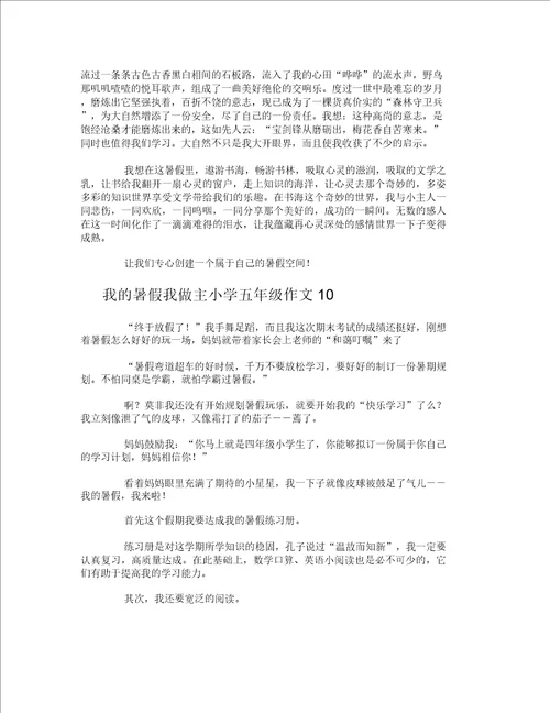 我的暑假我做主小学五年级作文