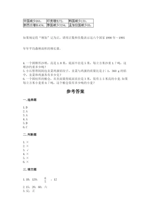 阿克塞哈萨克族自治县六年级下册数学期末测试卷带答案.docx