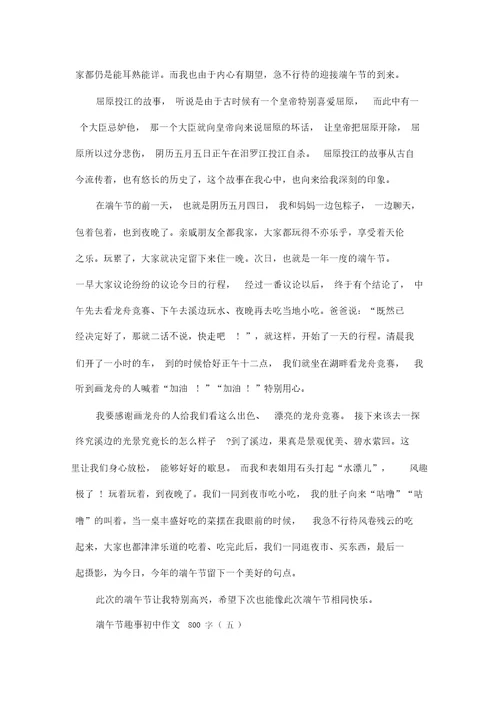 初中端午节趣事作文800字5篇