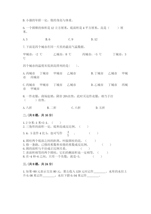 河南省平顶山市六年级下册数学期末测试卷完整参考答案.docx