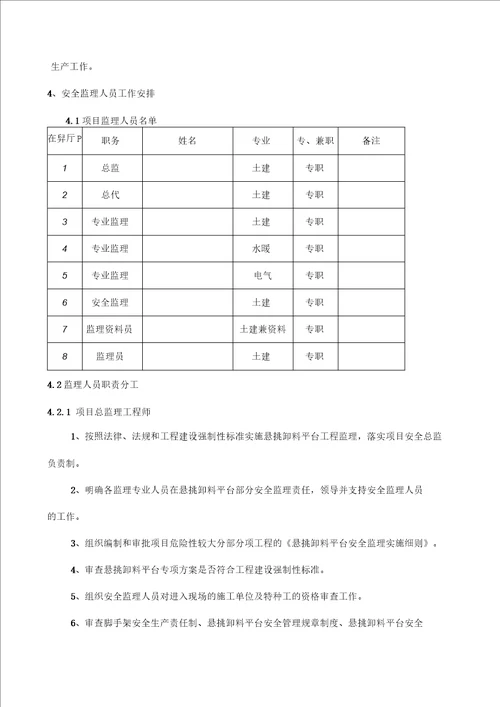 悬挑式卸料钢平台监理细则